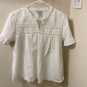 Jcrew point sur ruffle sleeve embroidered top.